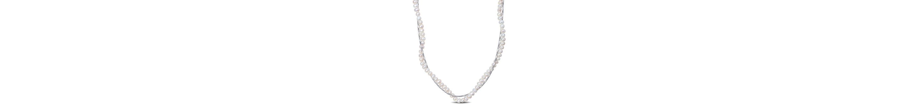 3.5-4mm Freshwater Cultured Pearl Strand with Chain Twisted Together Necklace in Sterling Silver