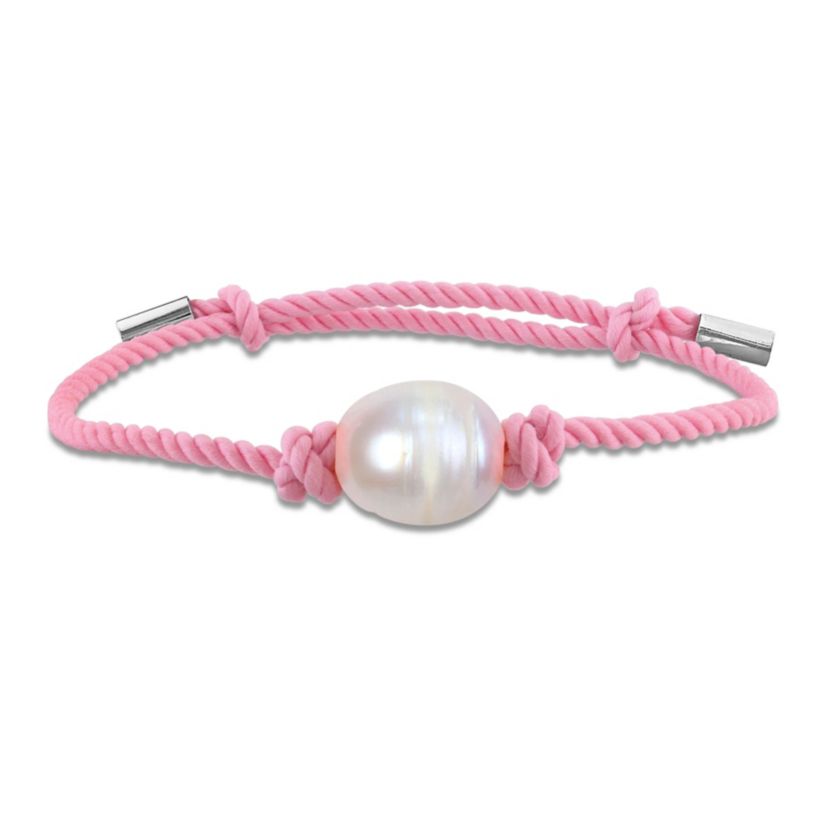 10.5-11mm Freshwater Cultured Pearl in Pink Cord Adjustable Bracelet
