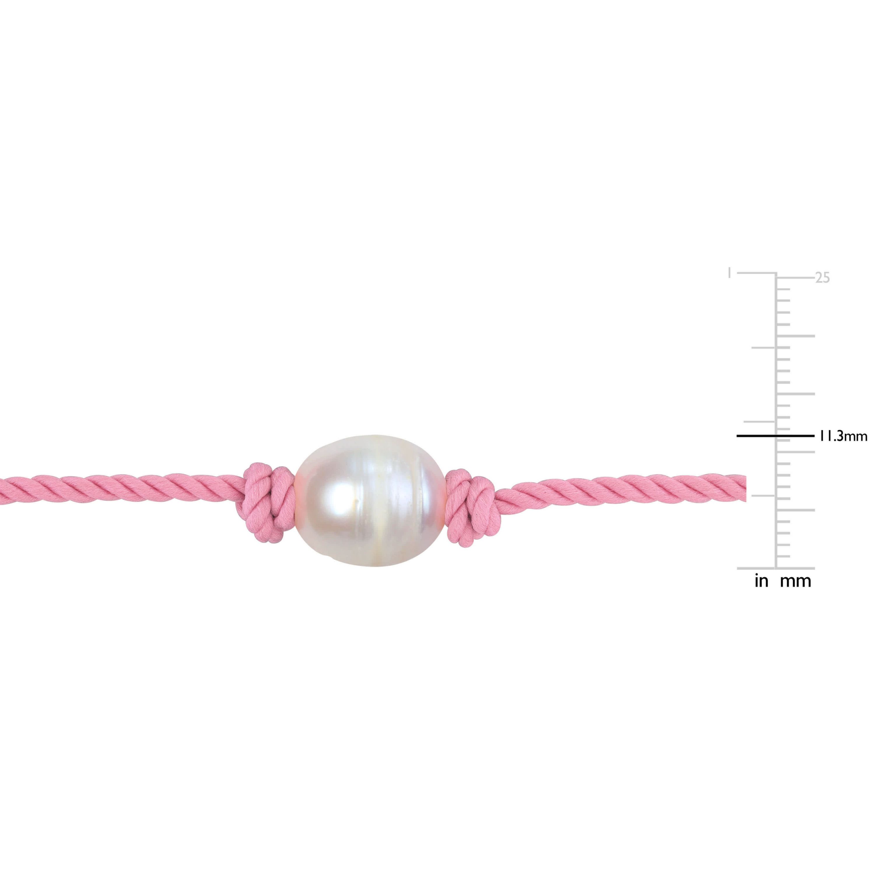 10.5-11mm Freshwater Cultured Pearl in Pink Cord Adjustable Bracelet
