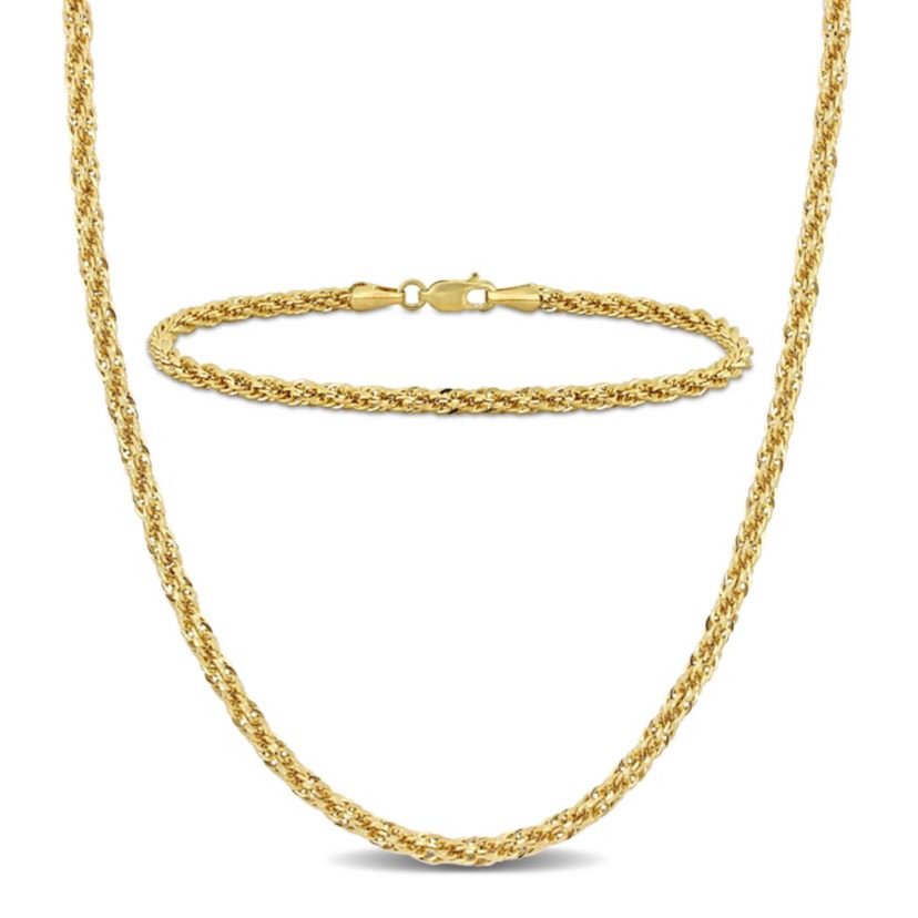 2-Piece Set of 3mm Infinity Rope Chain Necklace and Bracelet in 14K Yellow Gold, 20" & 7.5"