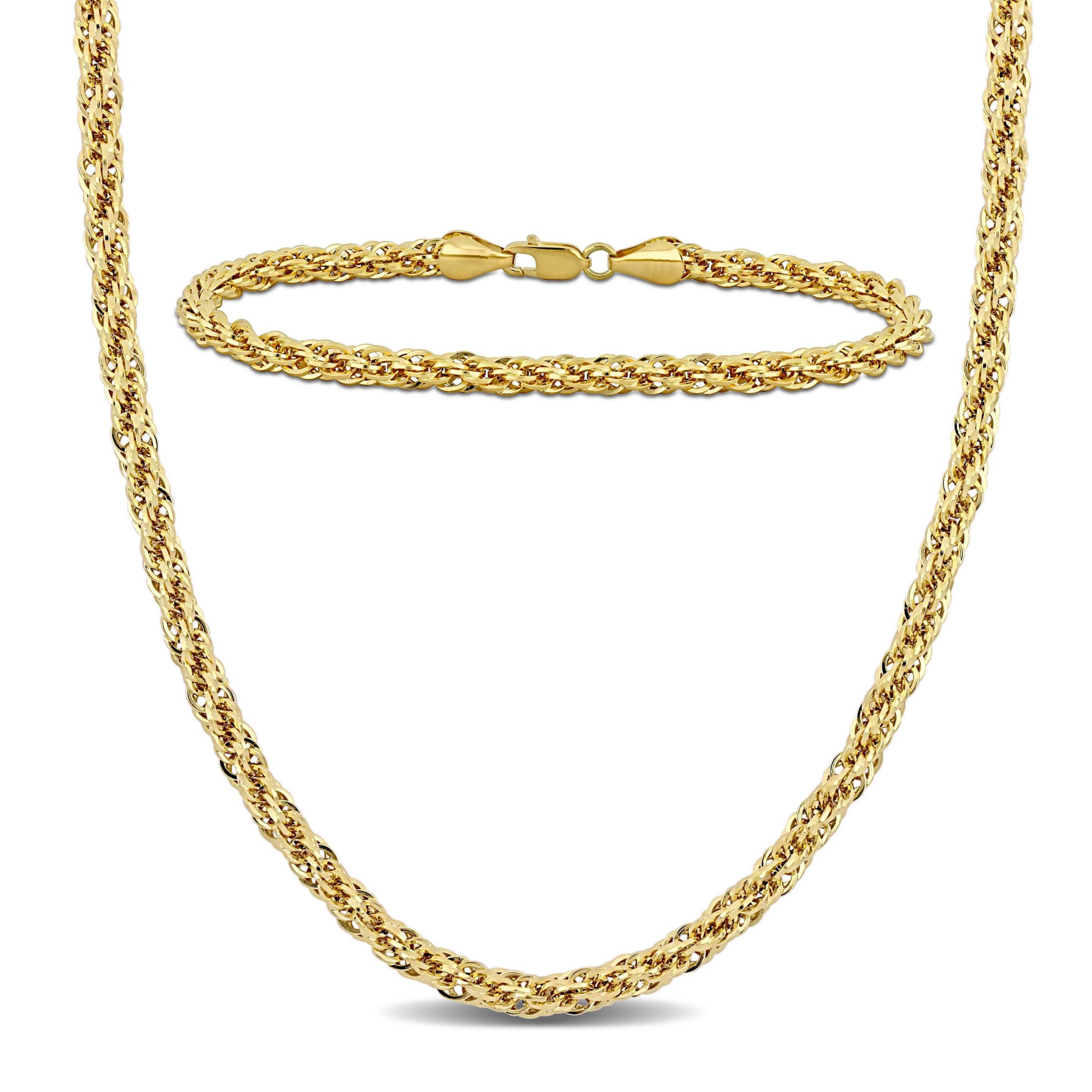 2-Piece Set of 4mm Infinity Rope Chain Necklace and Bracelet in 14K Yellow Gold, 16" & 7.5"