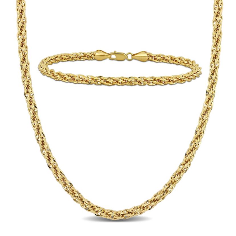 2-Piece Set of 4mm Infinity Rope Chain Necklace and Bracelet in 14K Yellow Gold, 16" & 7.5"