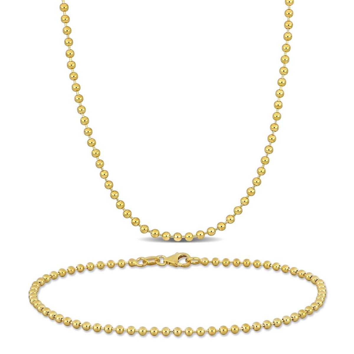 2-Piece Set of Mens 2mm Ball Bead Necklace and Bracelet in 14K Yellow Gold, 20" & 9"