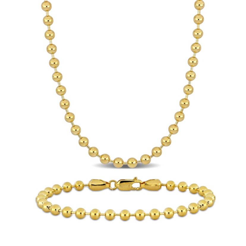 2-Piece Set of 4mm Ball Bead Necklace and Bracelet in 14K Yellow Gold, 16.25" & 7.25"