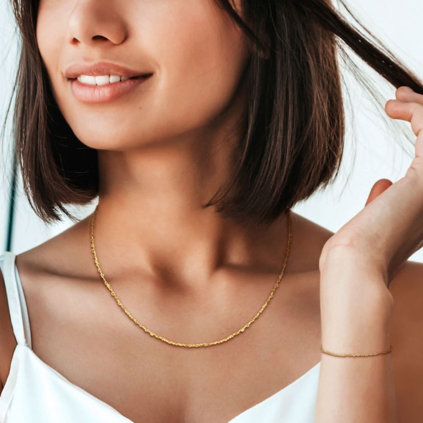 2-Piece Set of 2mm Heart Link Necklace and Bracelet in 14K Yellow Gold, 18" & 7.5"