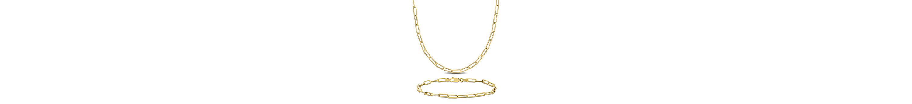2-Piece Set of 3.3mm Paperclip Chain Necklace and Anklet in 14K Yellow Gold, 16" & 9"