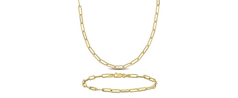 2-Piece Set of 3.3mm Paperclip Chain Necklace and Anklet in 14K Yellow Gold, 16" & 9"