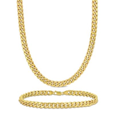 Belk & Co 2-Piece Set of 6.6mm Curb Chain Necklace and Anklet in 10K Yellow Gold, 20" & 9"