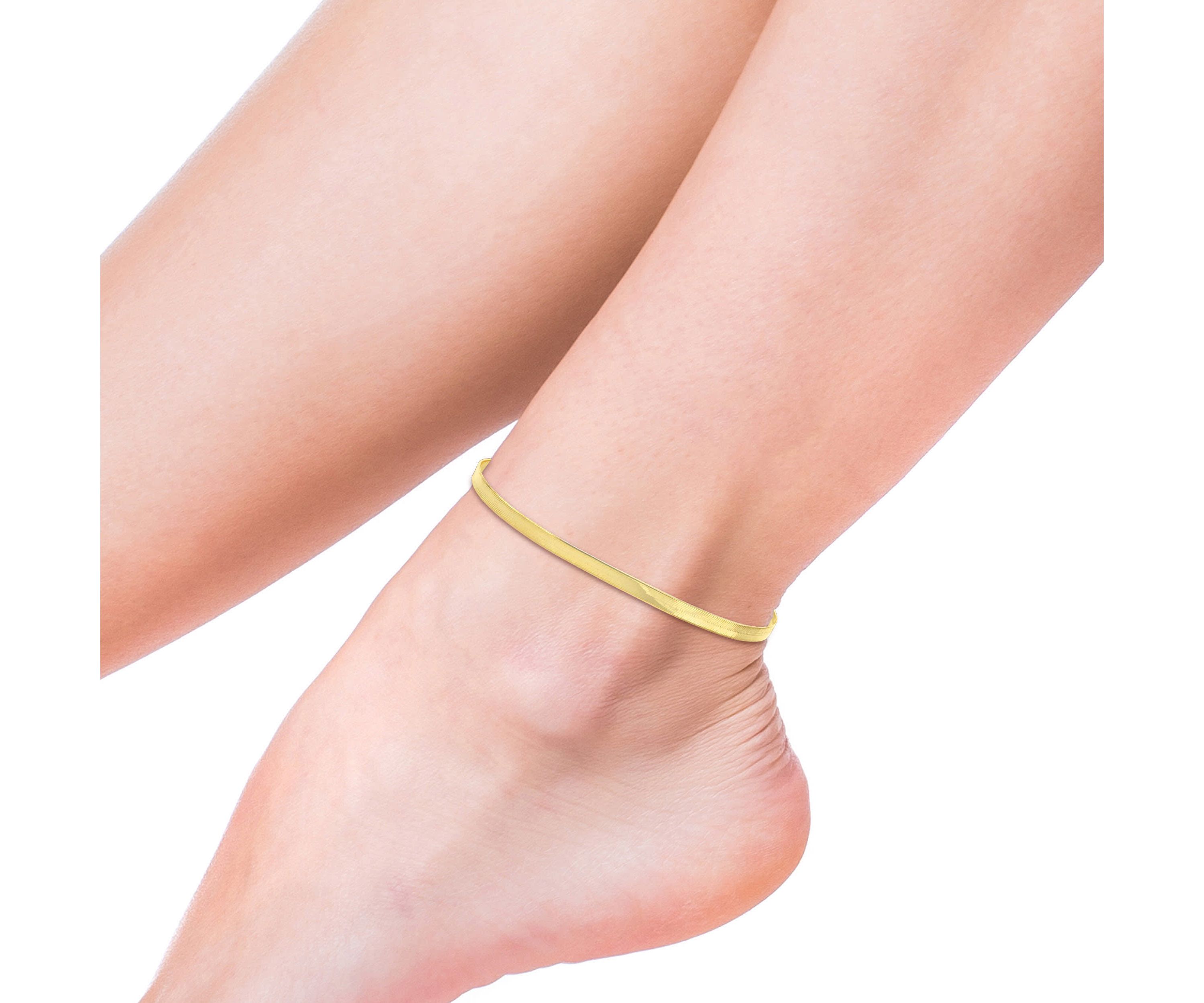 2-Piece Set of 3.5mm Herringbone Chain Necklace and Anklet in 10K Yellow Gold, 16" & 9"