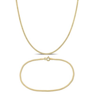 Belk & Co 2-Piece Set of 1.55mm Serpentine Chain Necklace and Anklet in 10K Yellow Gold, 16" & 9"