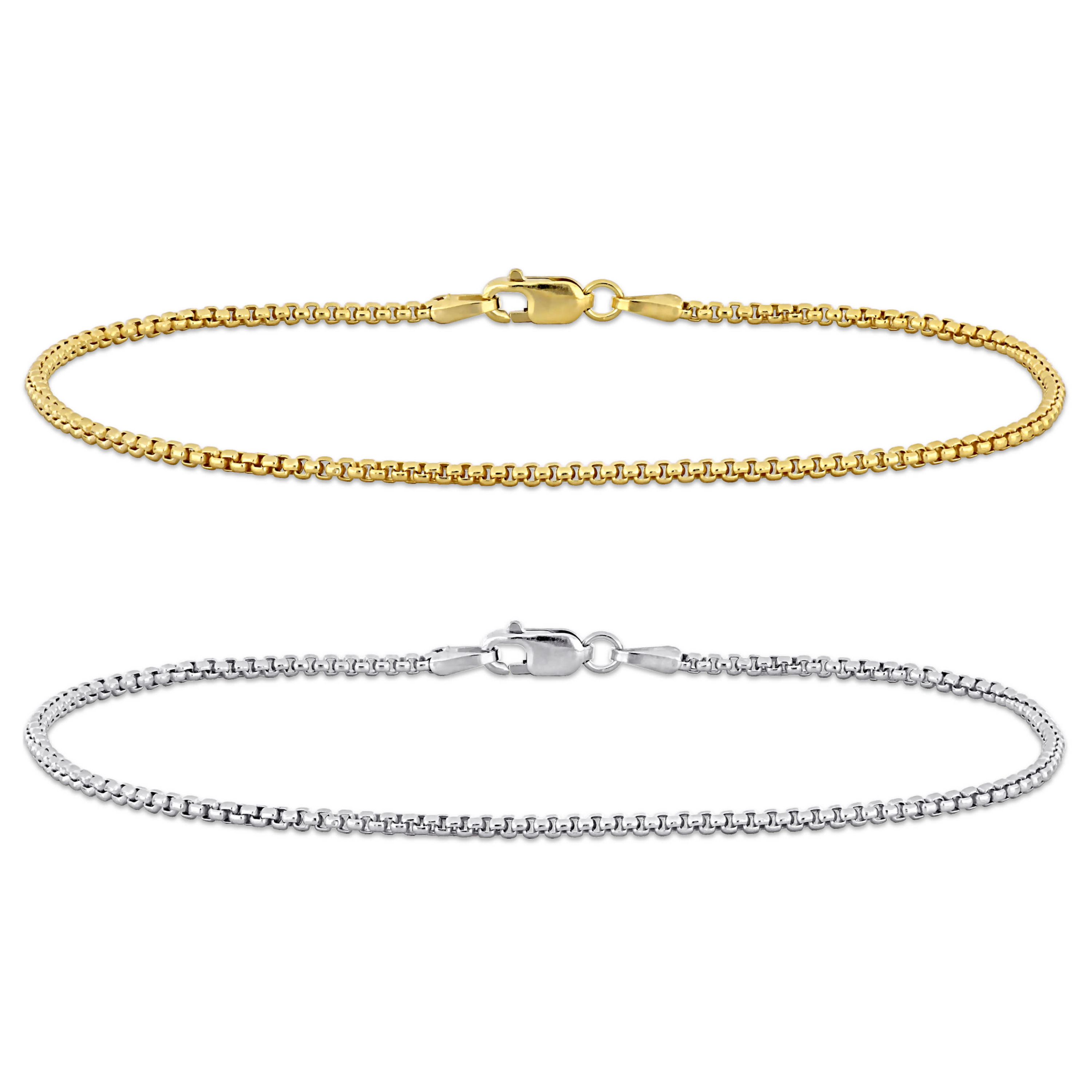 2-Piece Set of 1.6mm Box Link Bracelets in 10K 2-Tone Gold, 7.5"