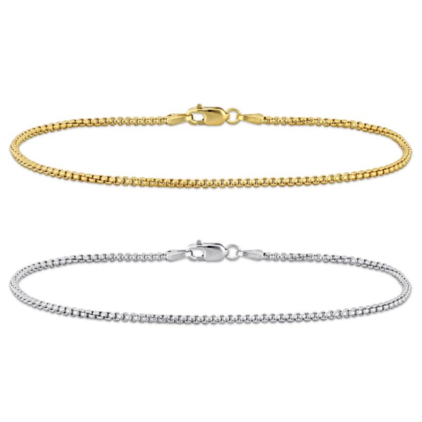 2-Piece Set of 1.6mm Box Link Bracelets in 10K 2-Tone Gold, 7.5"