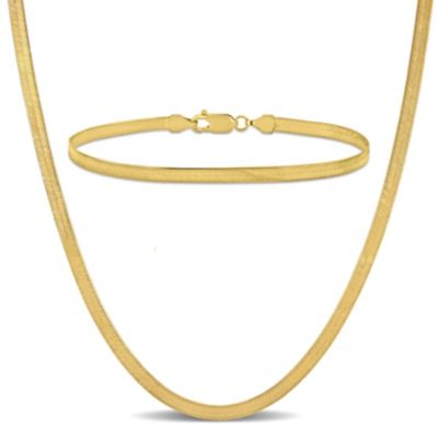 Belk & Co 2-Piece Set of 3.5mm Flex Herringbone Chain Necklace and Bracelet in 10K Yellow Gold, 18" & 7.5"