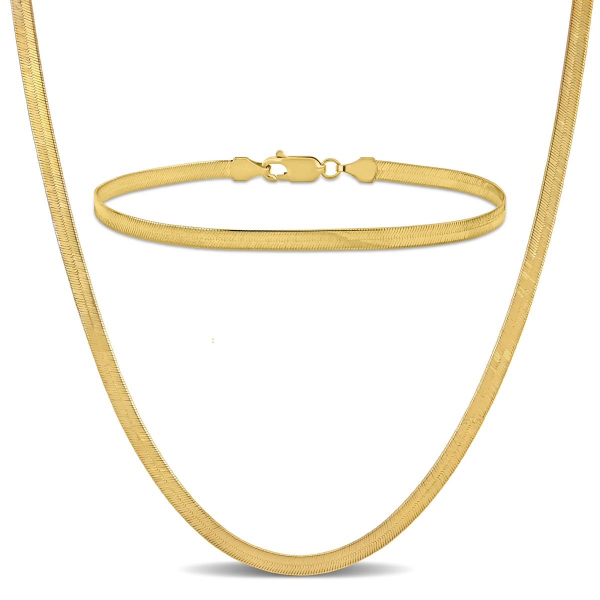 2-Piece Set of 3.5mm Flex Herringbone Chain Necklace and Bracelet in 10K Yellow Gold, 18" & 7.5"
