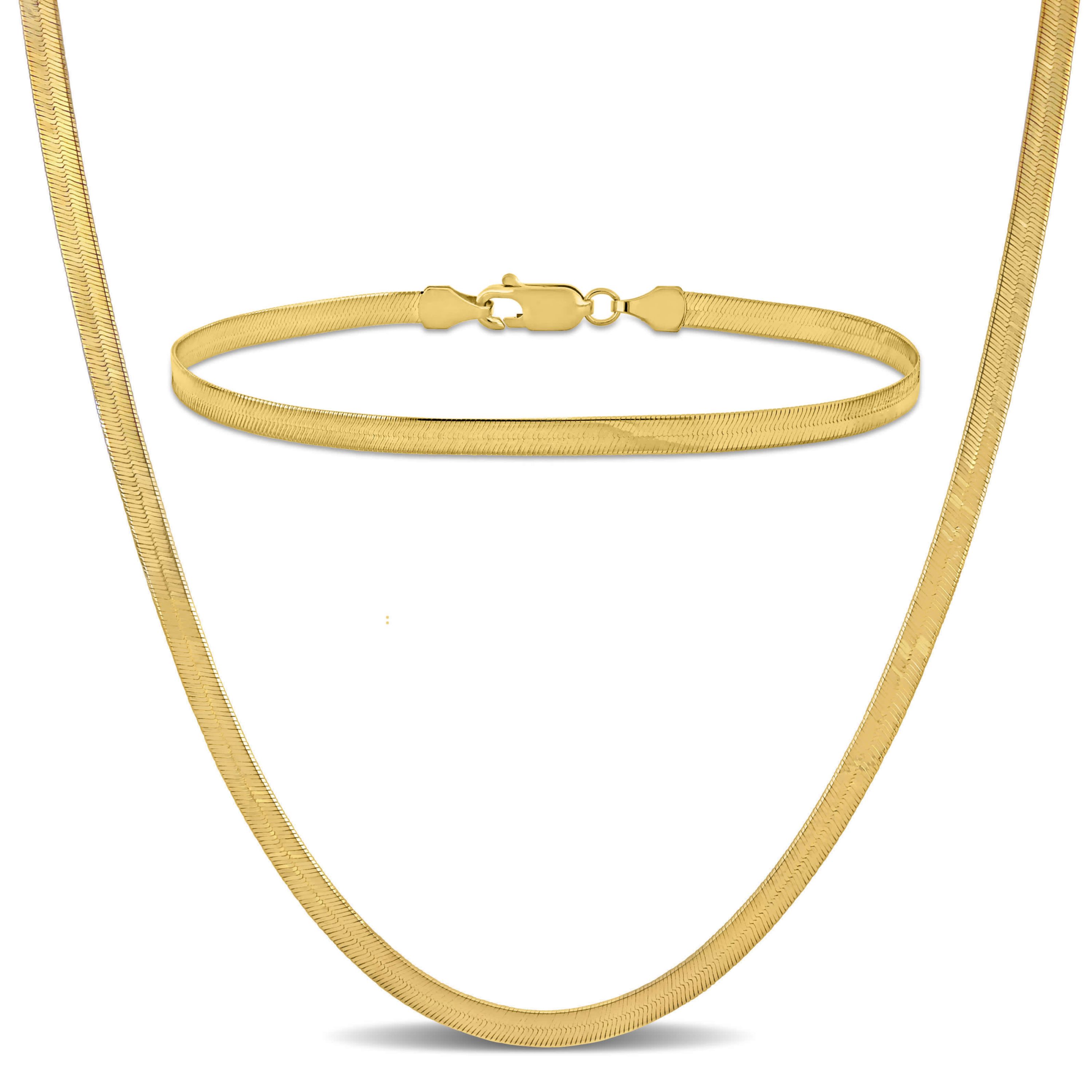 2-Piece Set of Mens 3.5mm Flex Herringbone Chain Necklace and Bracelet in 10K Yellow Gold, 24" & 7.5"
