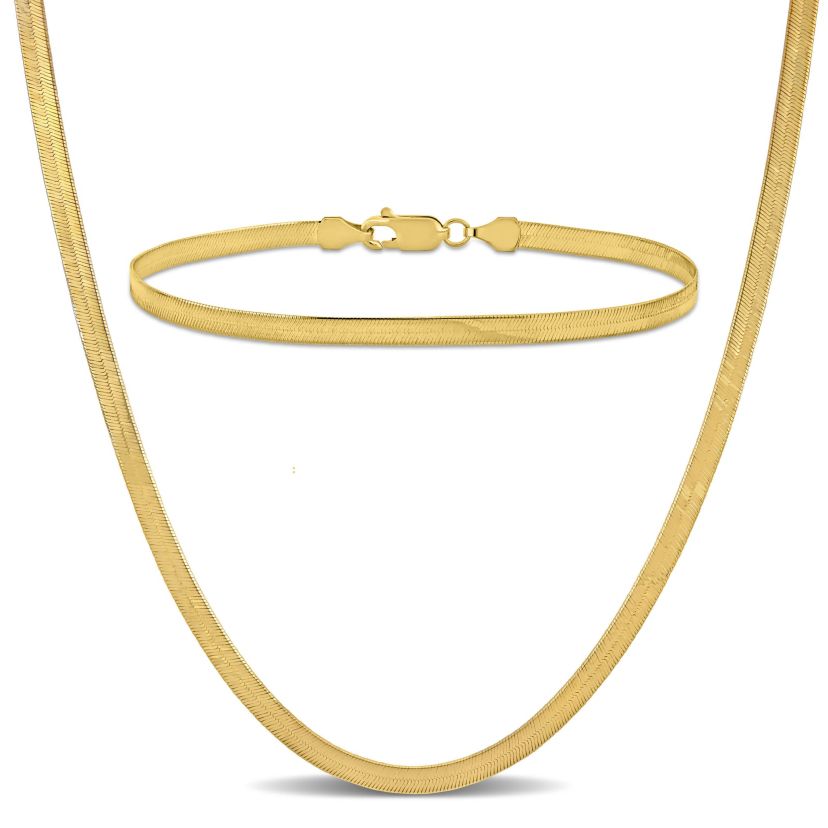 2-Piece Set of Mens 3.5mm Flex Herringbone Chain Necklace and Bracelet in 10K Yellow Gold, 24" & 7.5"