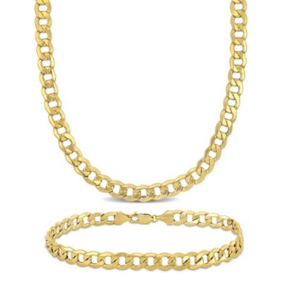 Belk & Co 2-Piece Set of Men's 7mm Curb Link Chain Necklace and Bracelet in 10K Yellow Gold, 20" & 9", 8.25 in