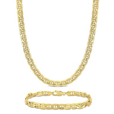 Belk & Co 2-Piece Set of Men's 7mm Mariner Link Chain Necklace and Bracelet in 10K Yellow Gold, 20" & 9"