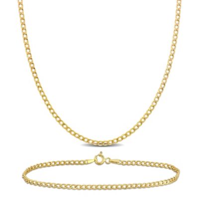 Belk & Co 2-Piece Set of 2.3mm Curb Link Chain Necklace and Bracelet in 10K Yellow Gold, 20" & 7.5"