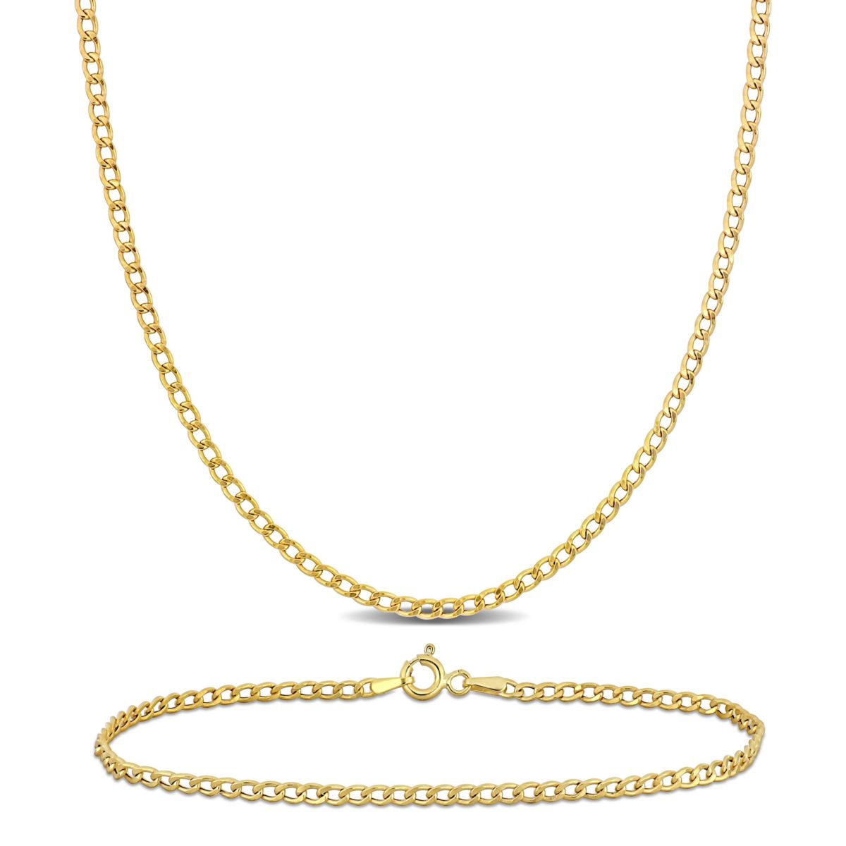 2-Piece Set of Mens 2.3mm Curb Link Chain Necklace and Bracelet in 10K Yellow Gold, 20" & 10"