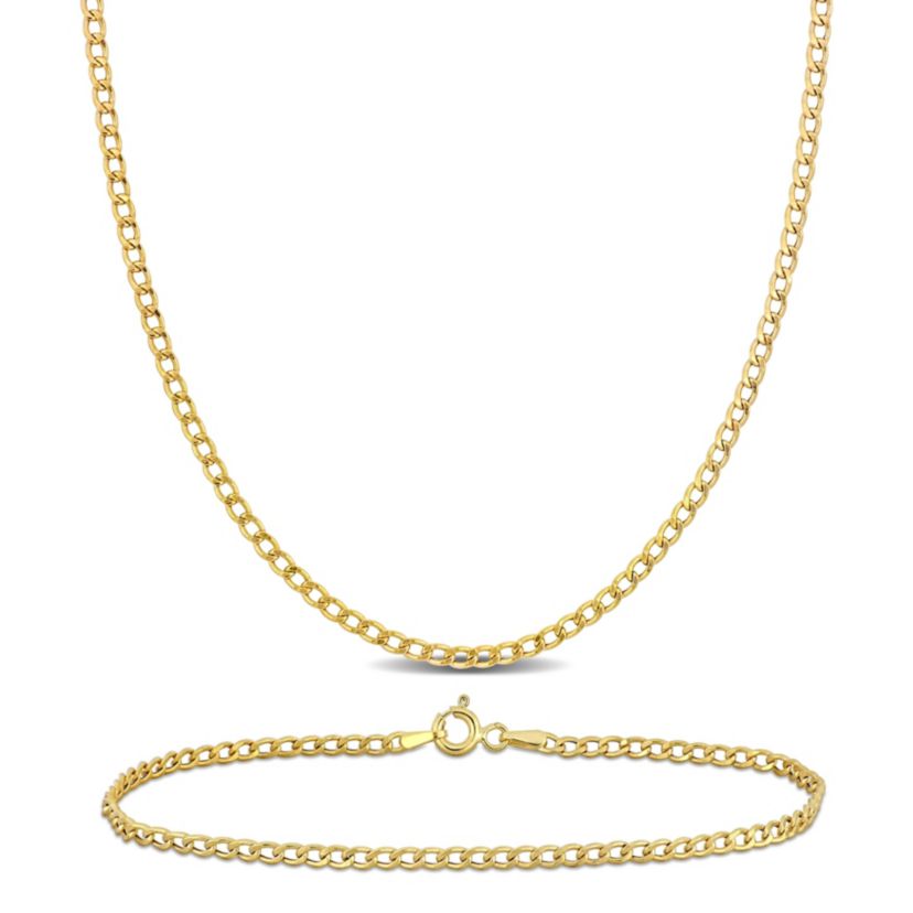 2-Piece Set of Mens 2.3mm Curb Link Chain Necklace and Bracelet in 10K Yellow Gold, 20" & 10"