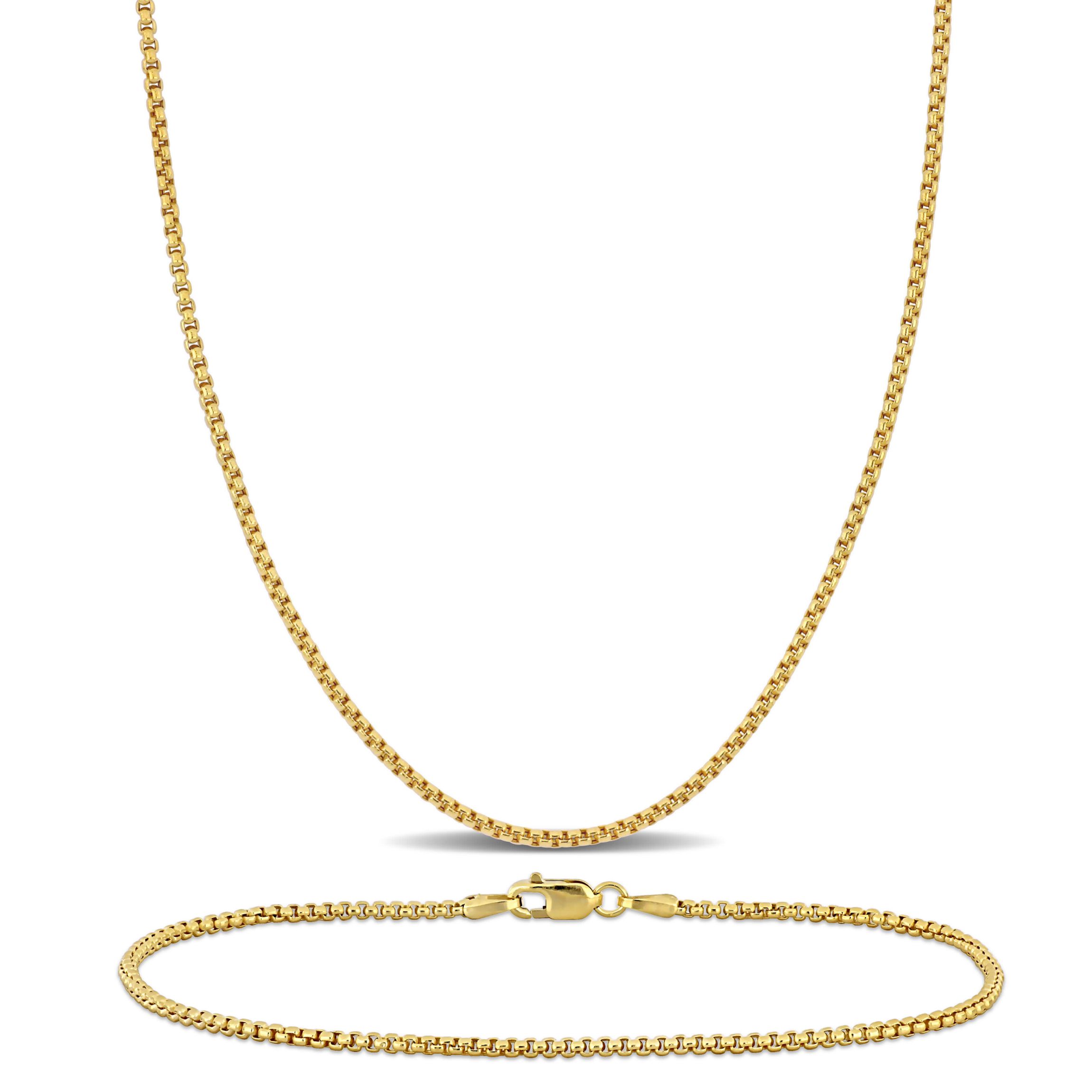 2-Piece Set of 1.6mm Box Link Chain Necklace and Bracelet in 10K Yellow Gold, 18" & 7.5"