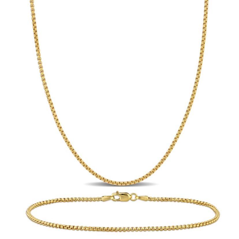 2-Piece Set of 1.6mm Box Link Chain Necklace and Bracelet in 10K Yellow Gold, 18" & 7.5"