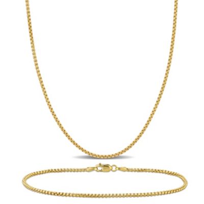 Belk & Co 2-Piece Set of Men's 1.6mm Box Link Chain Necklace and Bracelet in 10K Yellow Gold, 20" & 9", 8.25 in