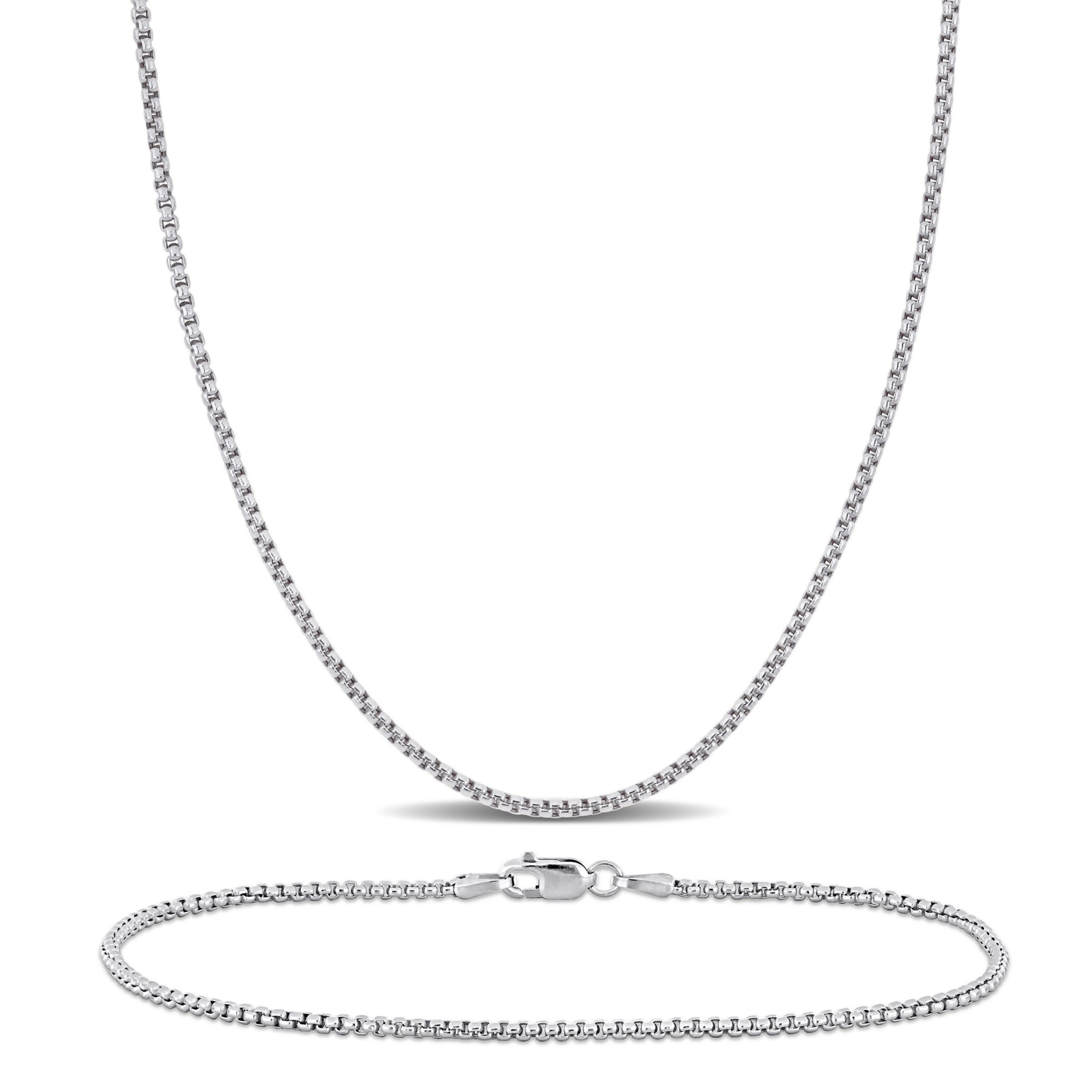2-Piece Set of 1.6mm Box Link Chain Necklace and Bracelet in 10K White Gold, 20" & 7.5"