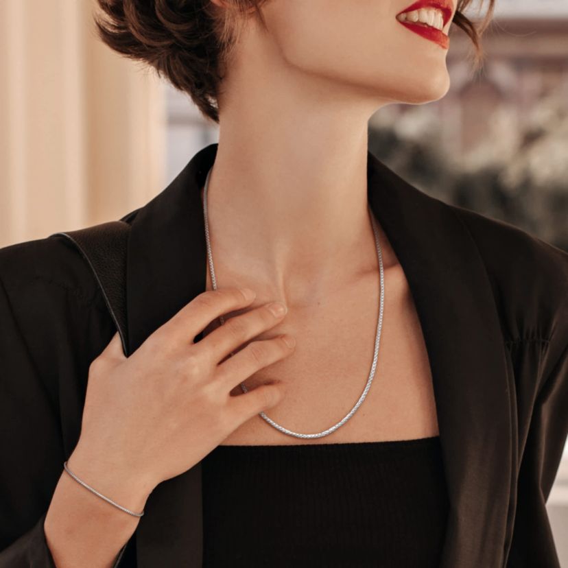 2-Piece Set of 1.6mm Box Link Chain Necklace and Bracelet in 10K White Gold, 20" & 7.5"