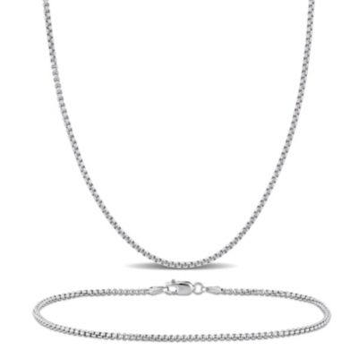 Belk & Co 2-Piece Set of Men's 1.6mm Box Link Chain Necklace and Bracelet in 10K White Gold, 20" & 9", 8.25 in