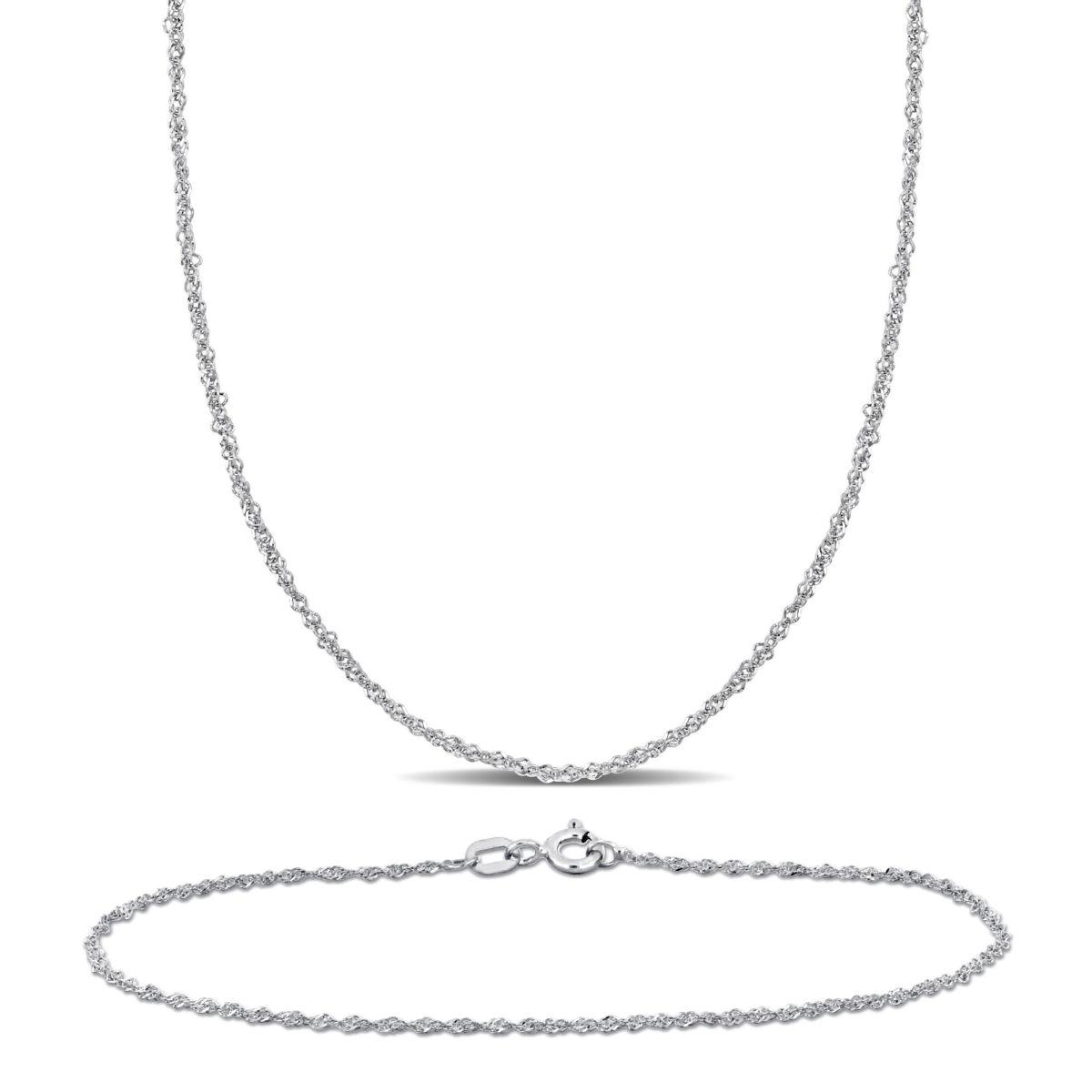 2-Piece Set of Mens 1.2mm Singapore Chain Necklace and Bracelet in 14K White Gold, 20" & 9"