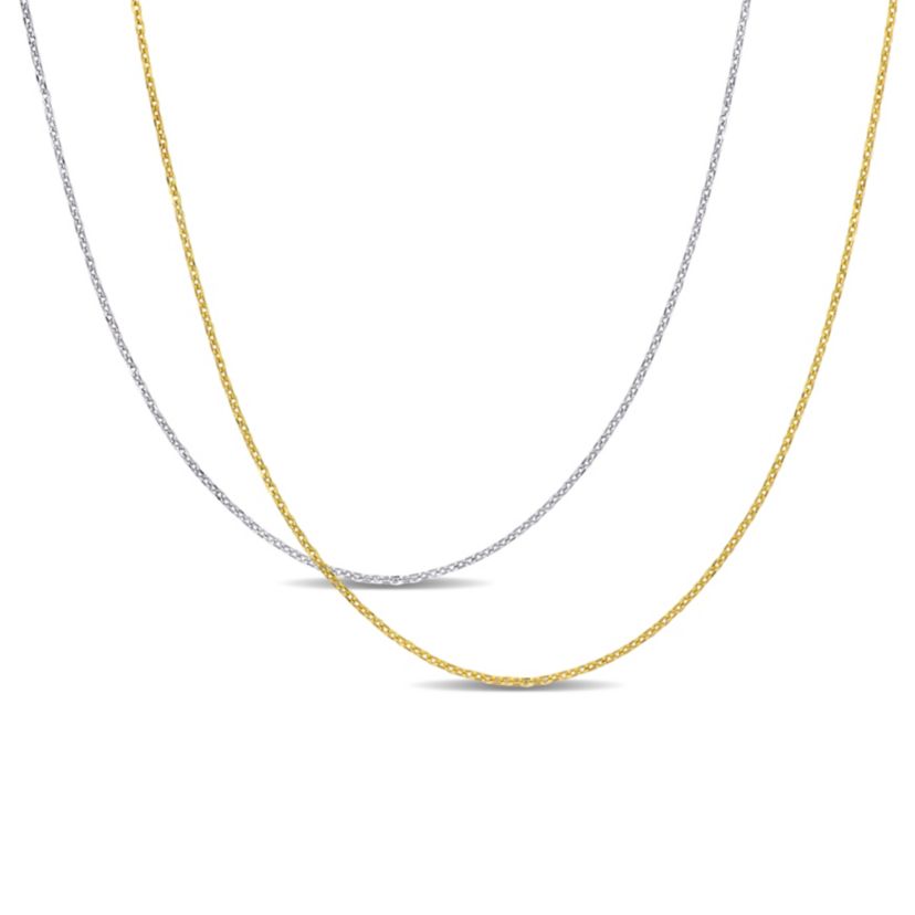 2-Piece Set of 0.7mm Cable Chain Necklace in 14K 2-Tone Gold, 18" & 16"