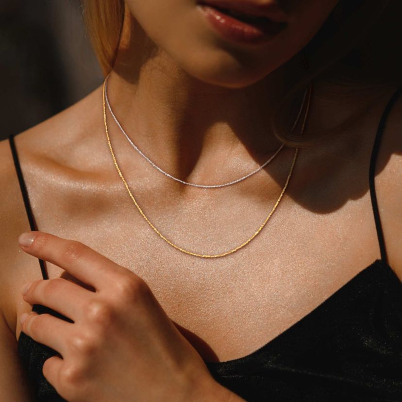 2-Piece Set of 0.7mm Cable Chain Necklace in 14K 2-Tone Gold, 18" & 16"