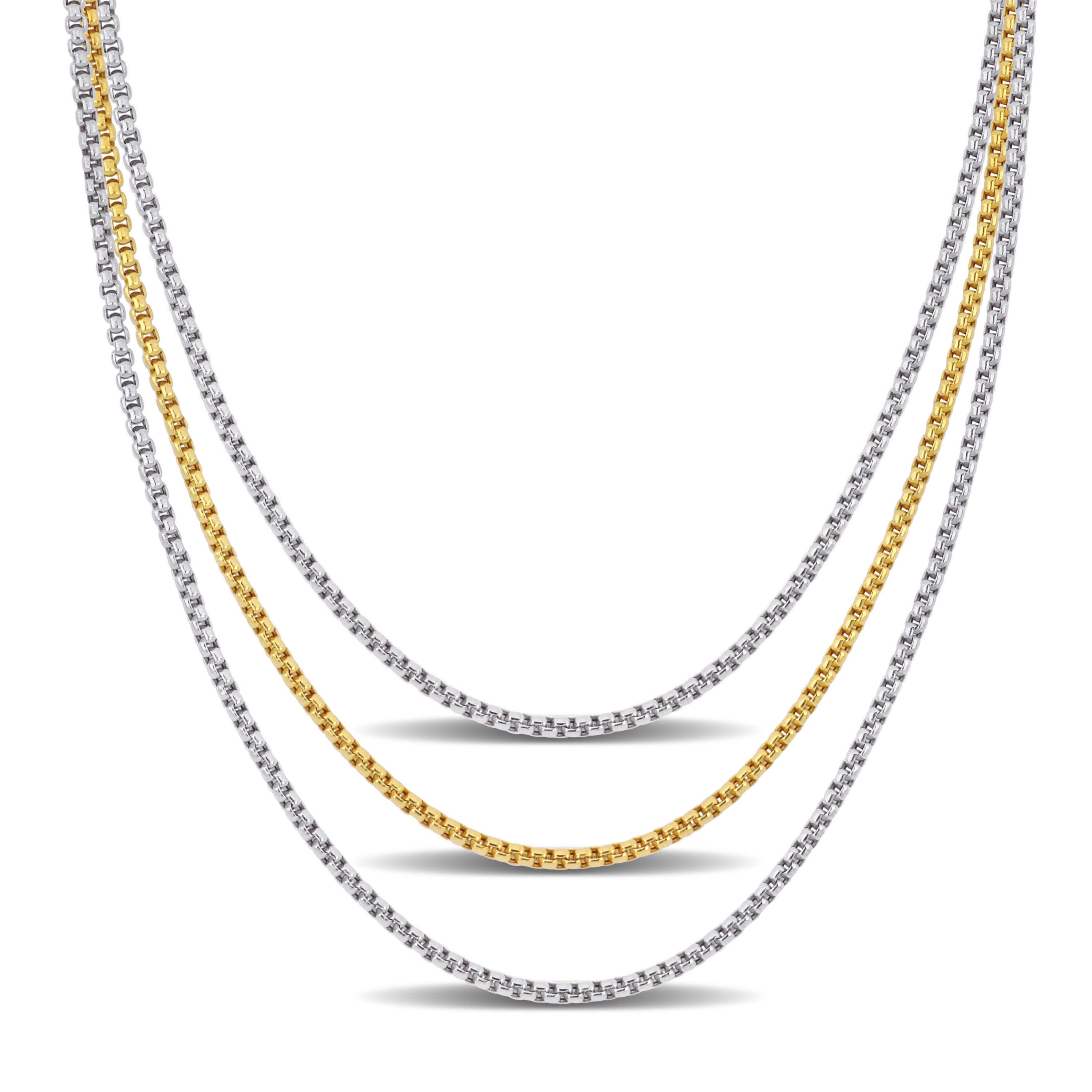 3-Piece Set of Box Link Chain Necklace in 10K 2-Tone Gold, 16" & 18" & 20"