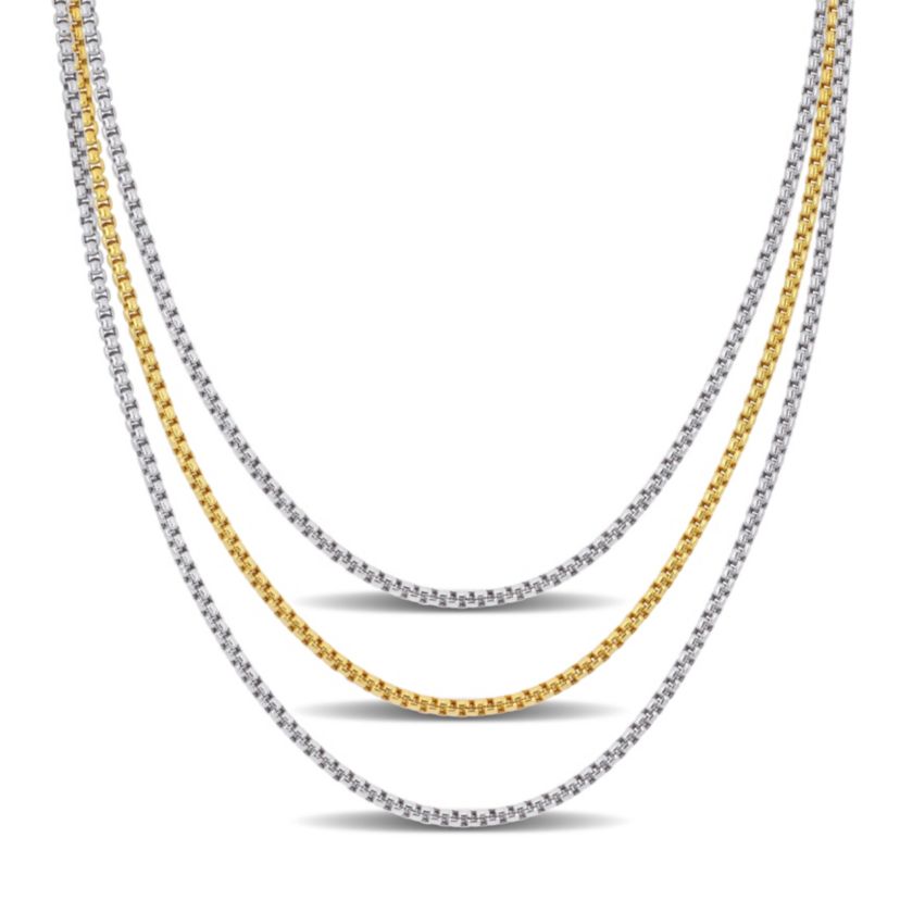 3-Piece Set of Box Link Chain Necklace in 10K 2-Tone Gold, 16" & 18" & 20"
