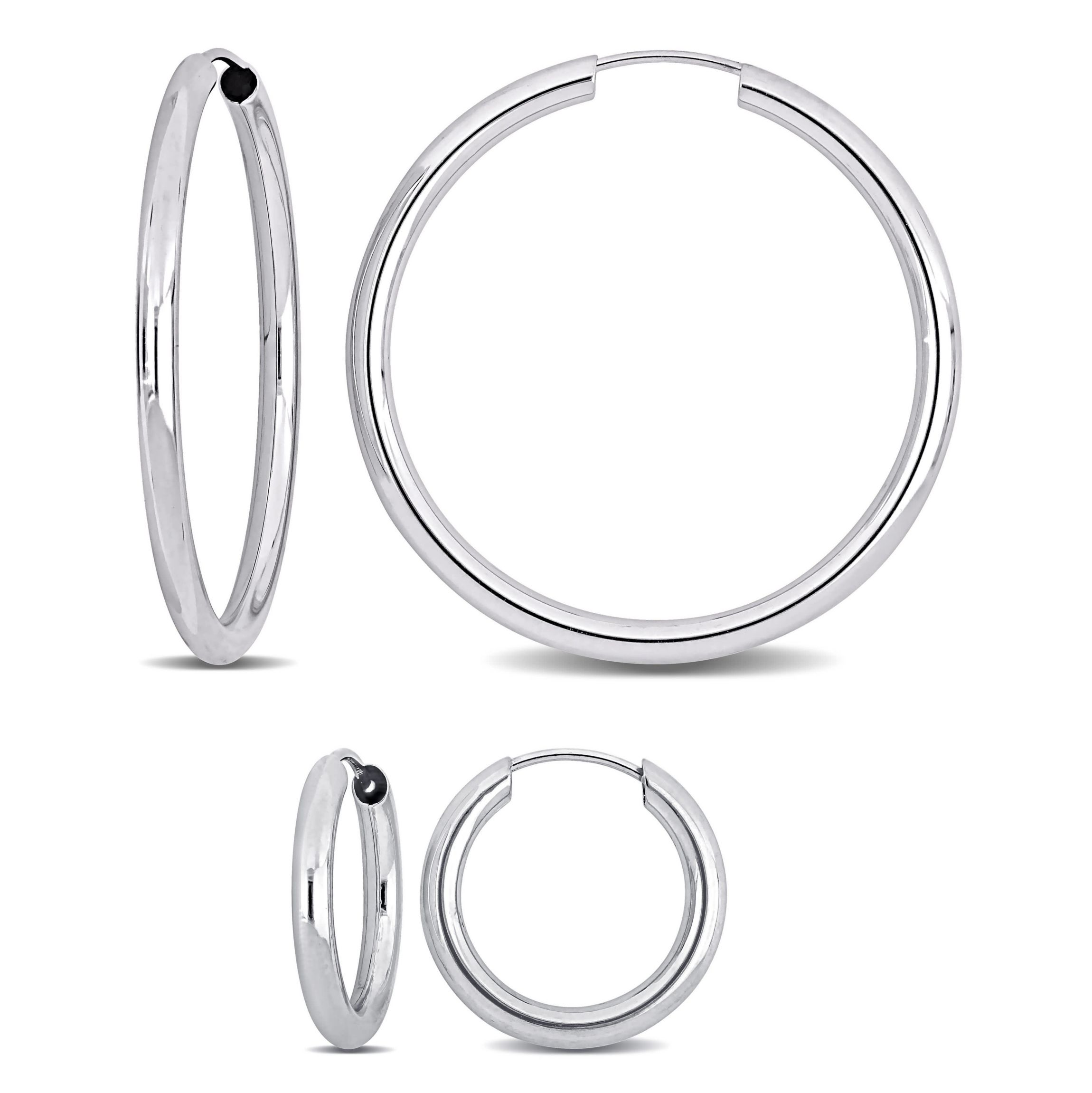 2-Piece Set of 30mm & 15mm Hoop Earrings in 14K White Gold