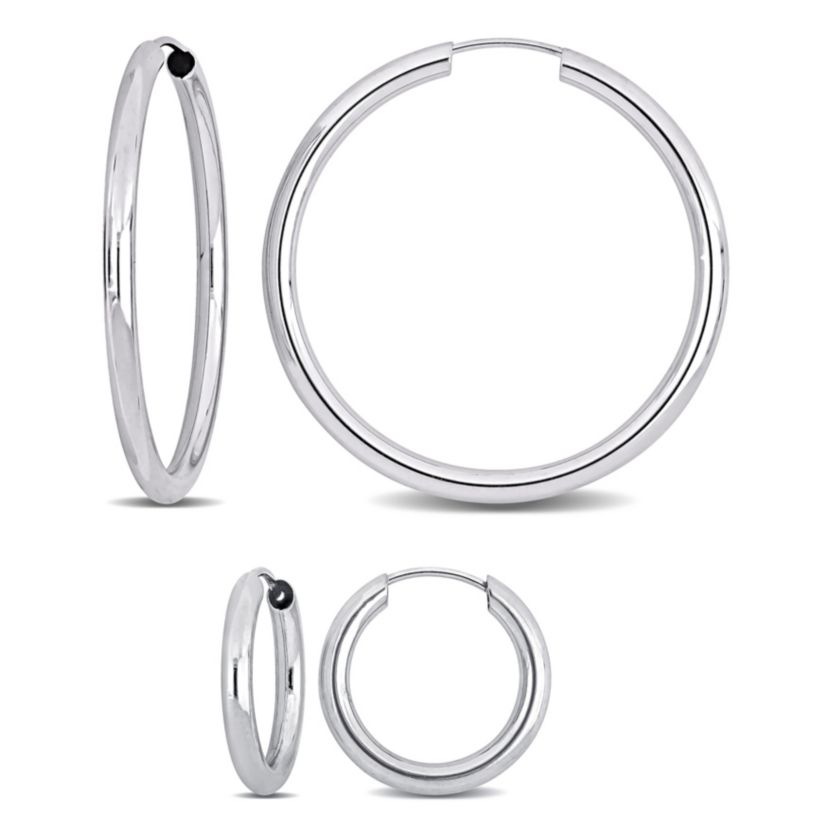 2-Piece Set of 30mm & 15mm Hoop Earrings in 14K White Gold