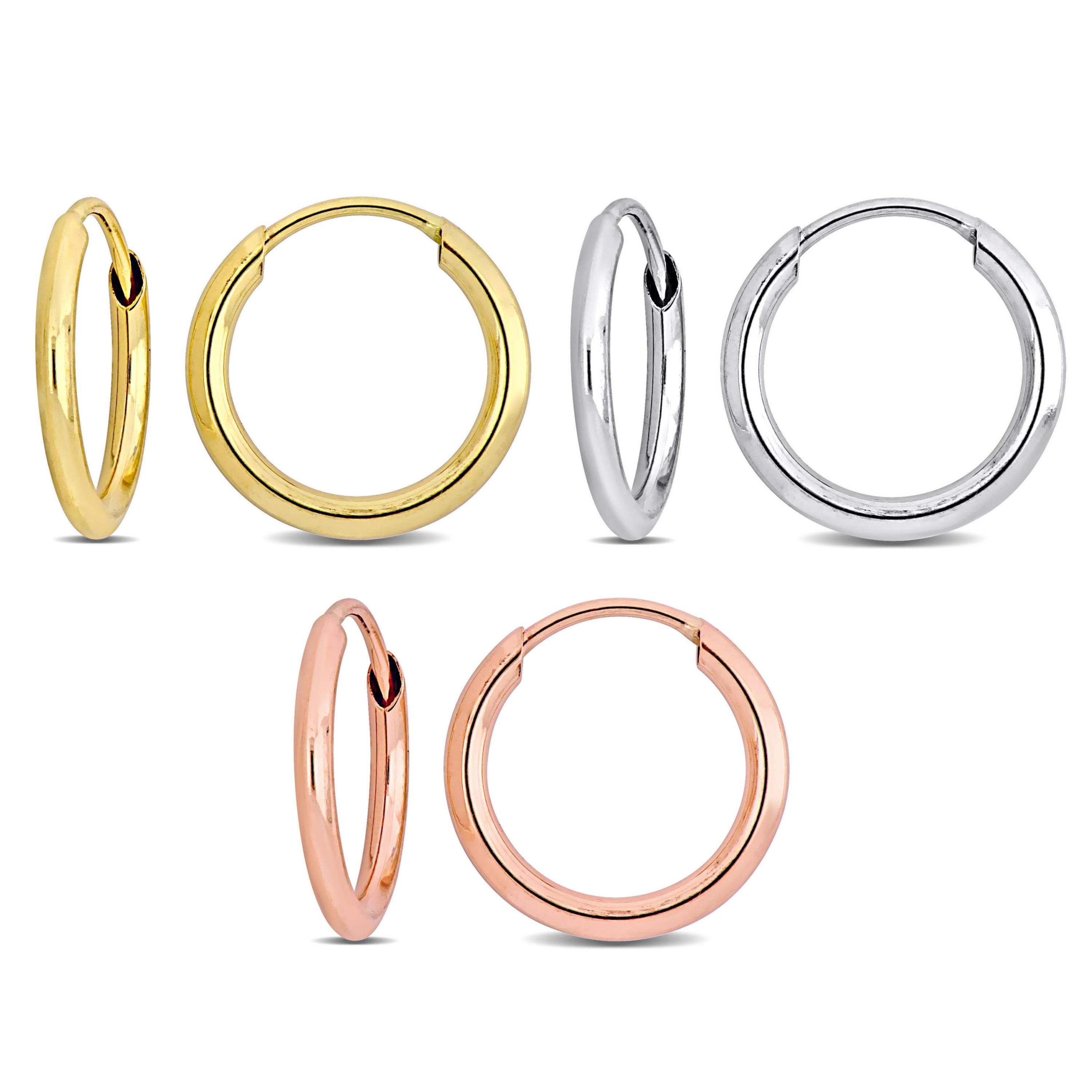 3-Piece Set of 11mm Hoop Earrings in 14K 3-Tone Gold