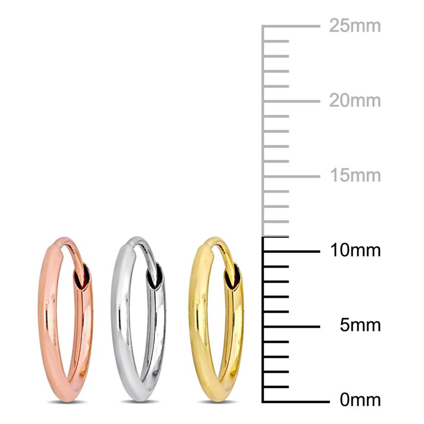 3-Piece Set of 11mm Hoop Earrings in 14K 3-Tone Gold