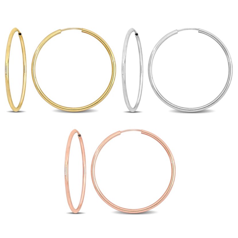 3-Piece Set of 30mm Hoop Earrings in 14K 3-Tone Gold