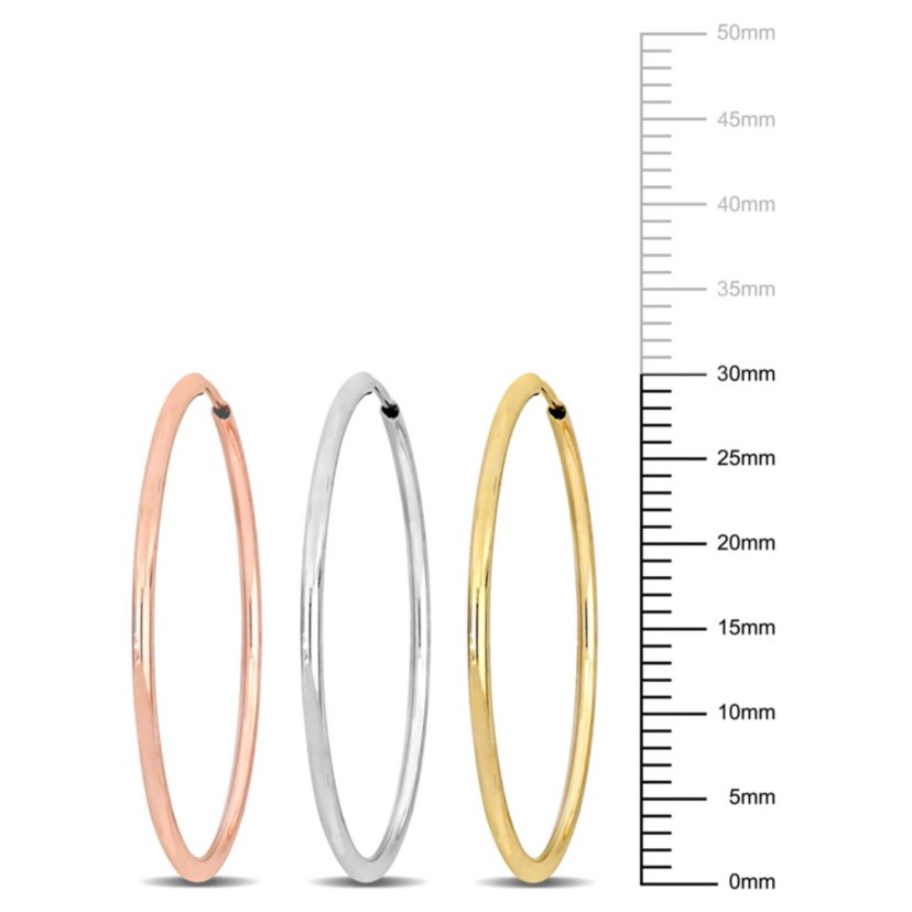 3-Piece Set of 30mm Hoop Earrings in 14K 3-Tone Gold