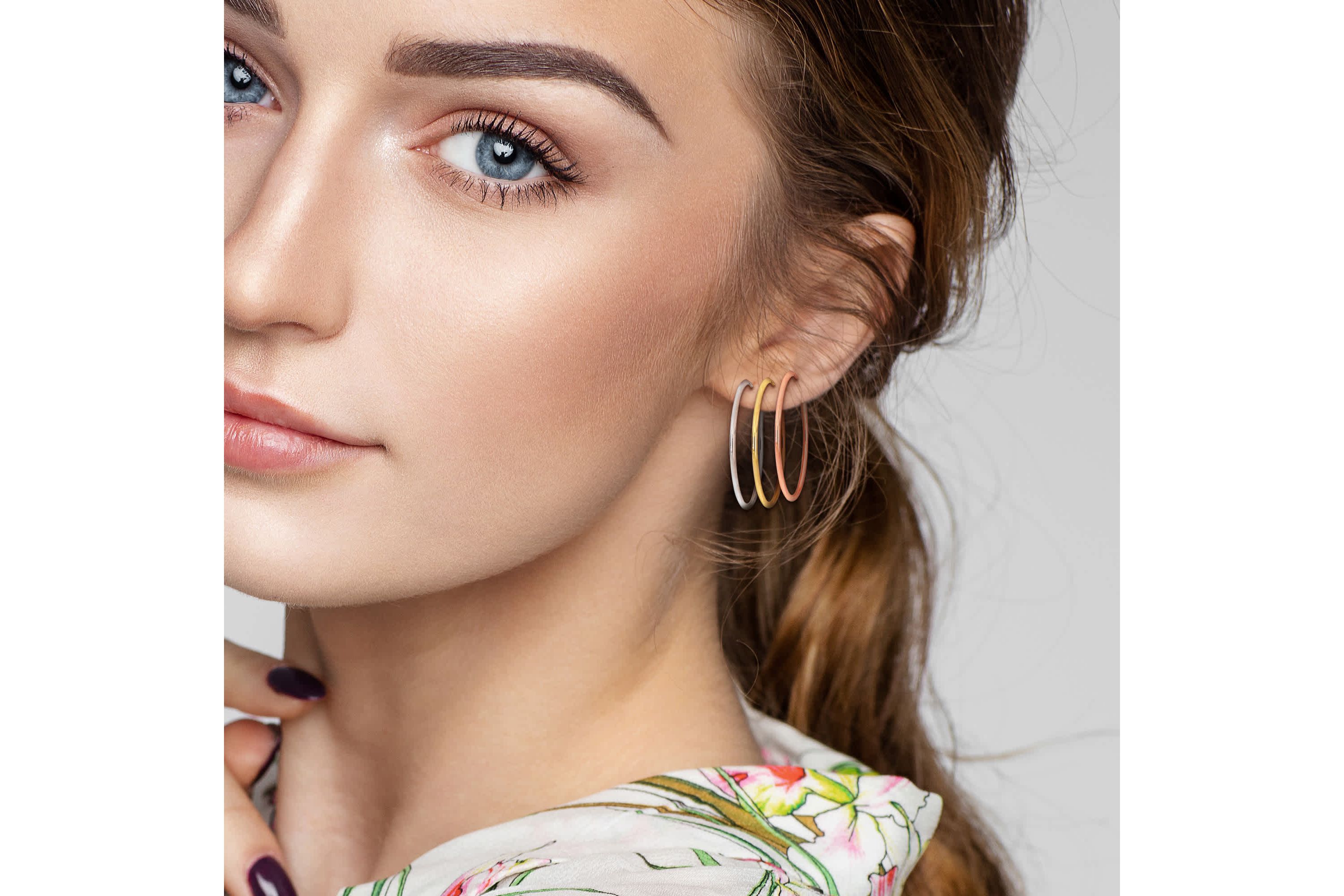 3-Piece Set of 30mm Hoop Earrings in 14K 3-Tone Gold