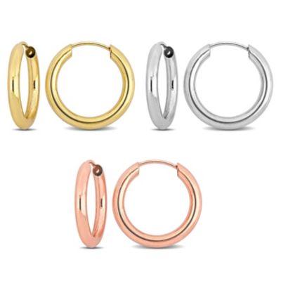 Belk & Co 3-Piece Set of 15mm Hoop Earrings in 14K 3-Tone Gold, 8.25 in