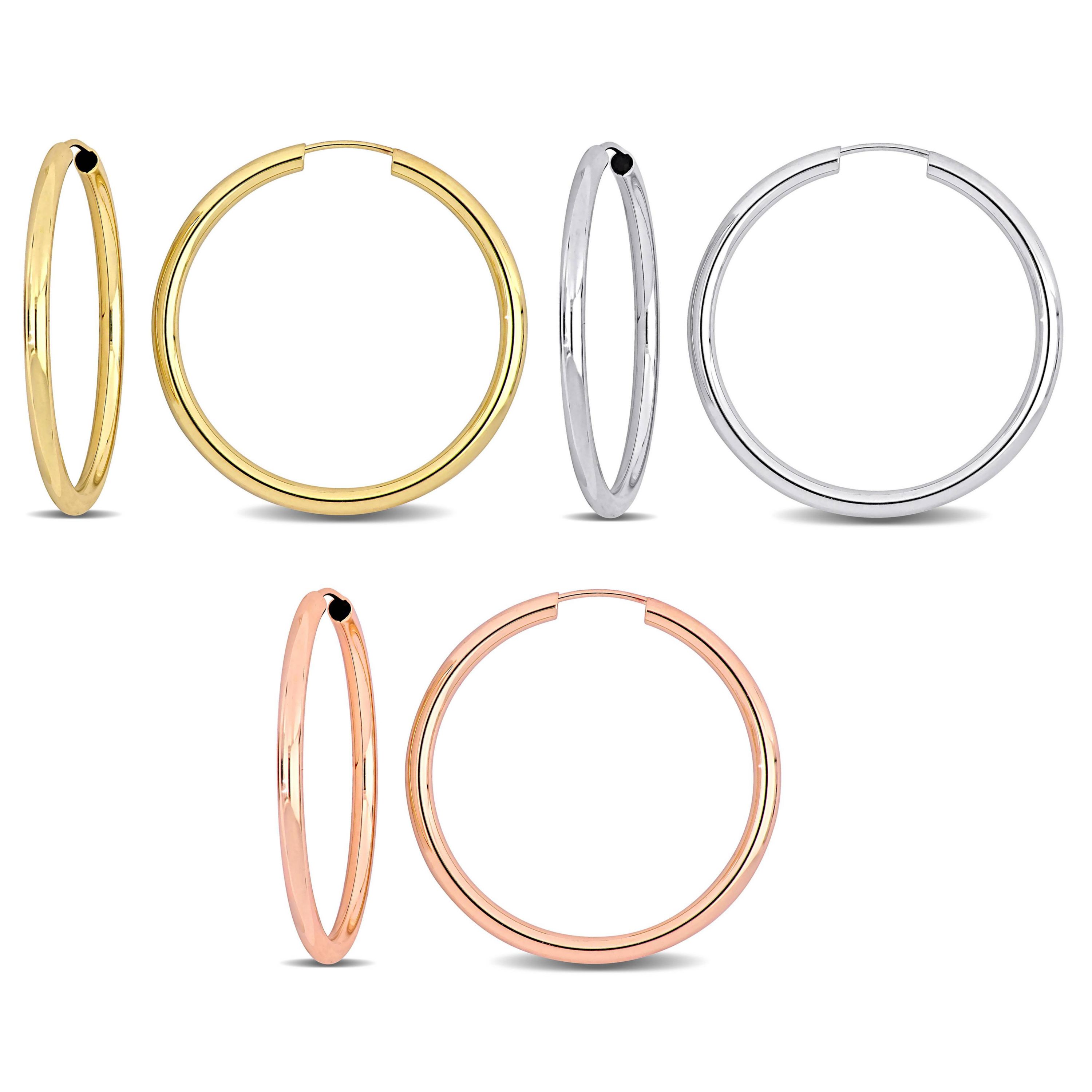 3-Piece Set of 30mm Hoop Earrings in 14K 3-Tone Gold