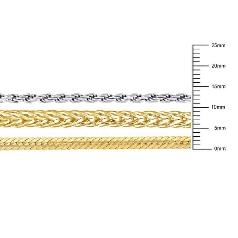 3-Pc Set of Herringbone, Rope & Foxtail Bracelets in 2-Tone Sterling Silver