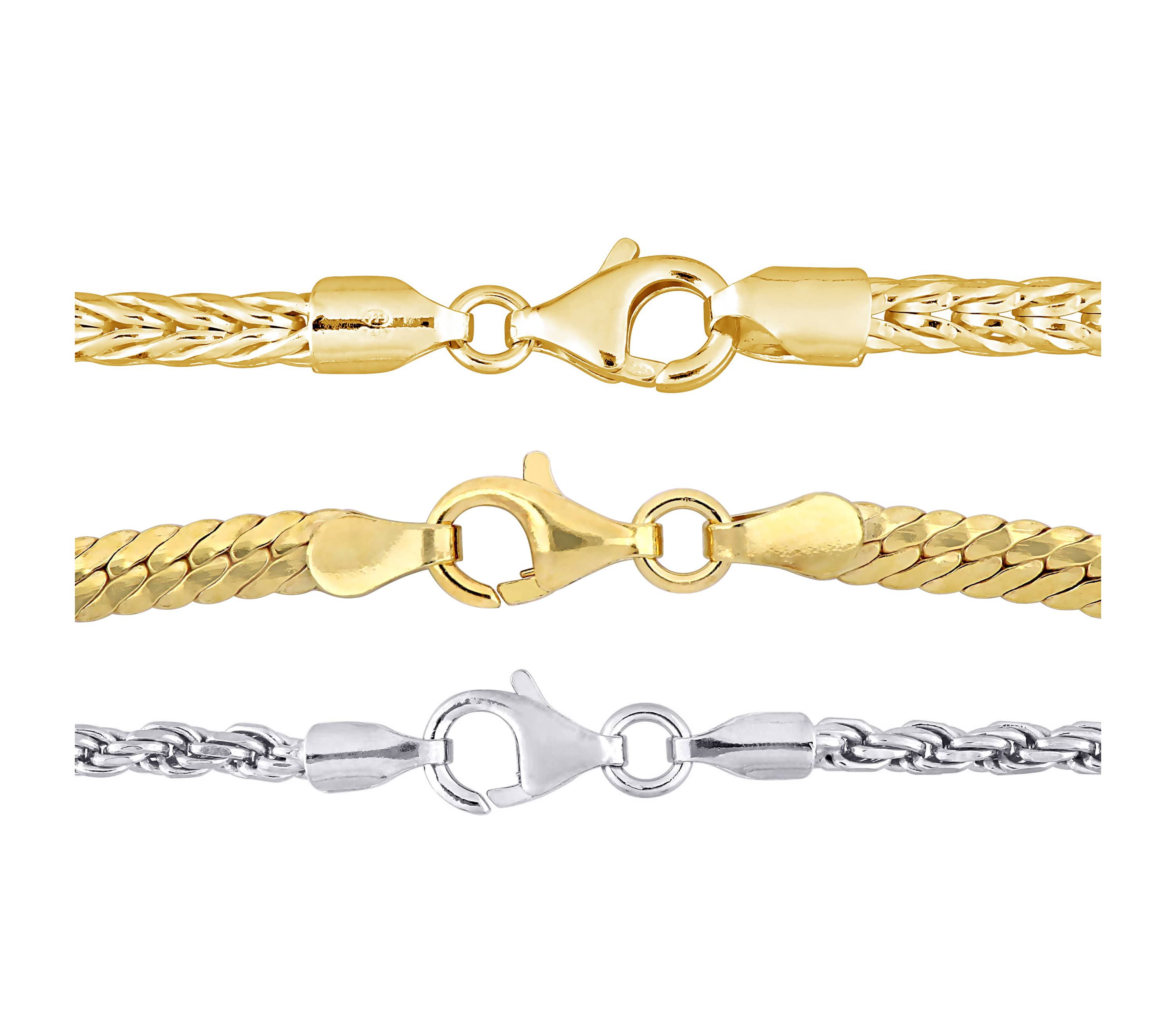 3-Pc Set of Herringbone, Rope & Foxtail Bracelets in 2-Tone Sterling Silver