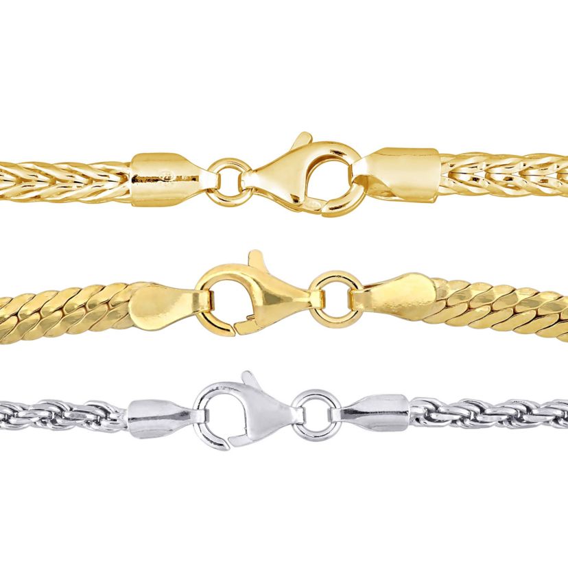 3-Pc Set of Herringbone, Rope & Foxtail Bracelets in 2-Tone Sterling Silver