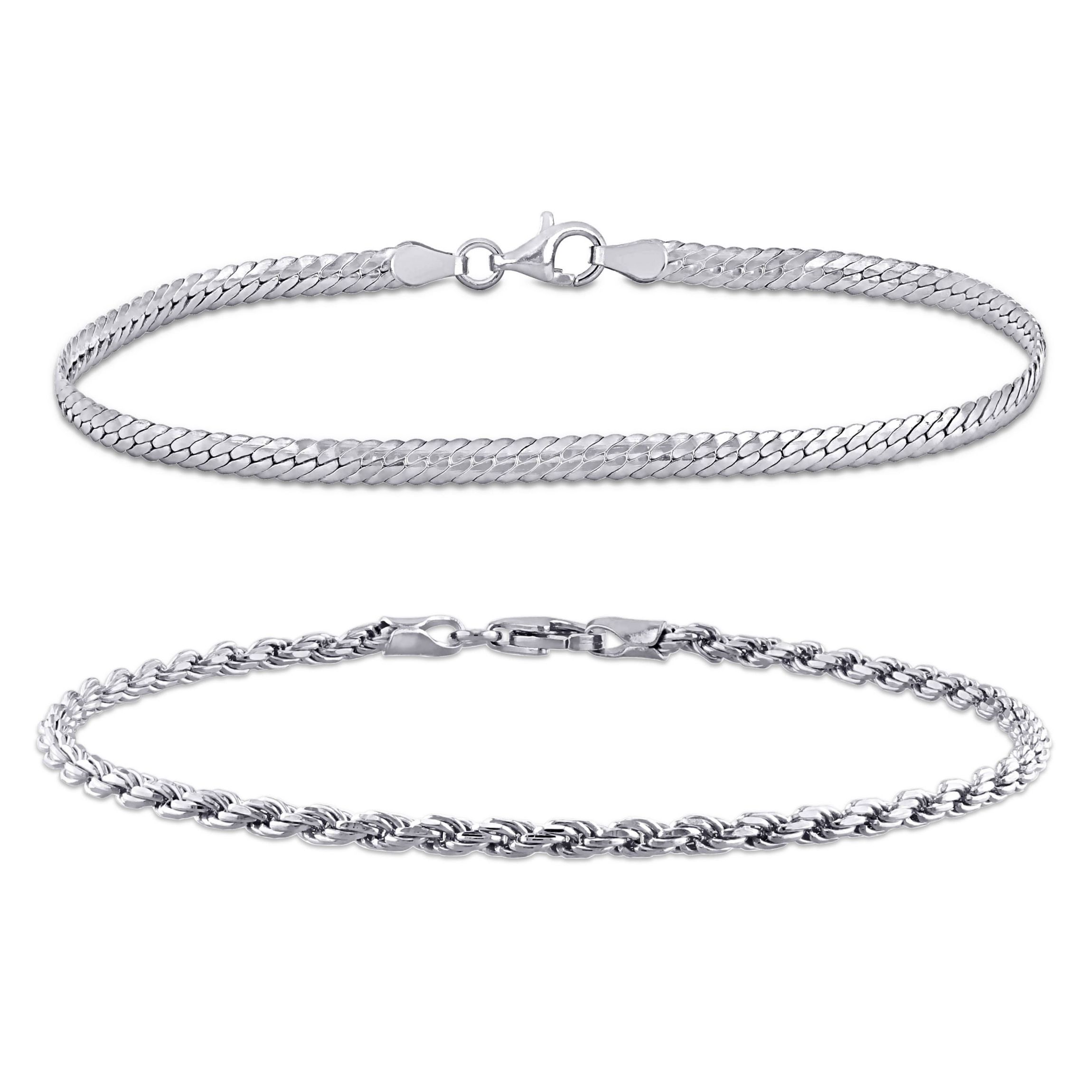 2-Pc Set of Herringbone & Rope Bracelets in Sterling Silver