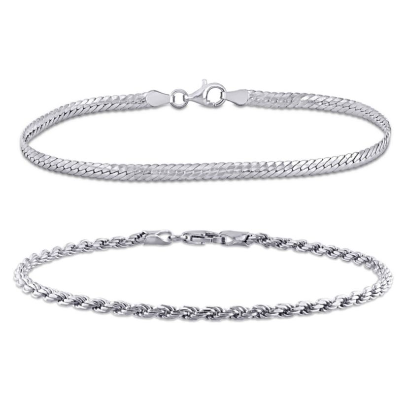 2-Pc Set of Herringbone & Rope Bracelets in Sterling Silver